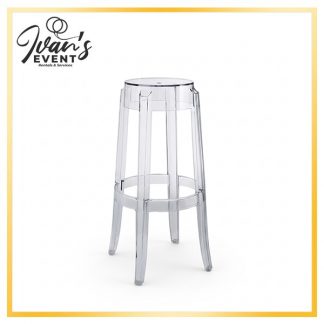 Clear Barstool rental, acrylic barstool hire LA, ghost chair rental Los Angeles, event furniture rental LA, modern barstool rental CA, transparent seating solutions, Lucite stool rental, event decor rentals Los Angeles, party rentals LA