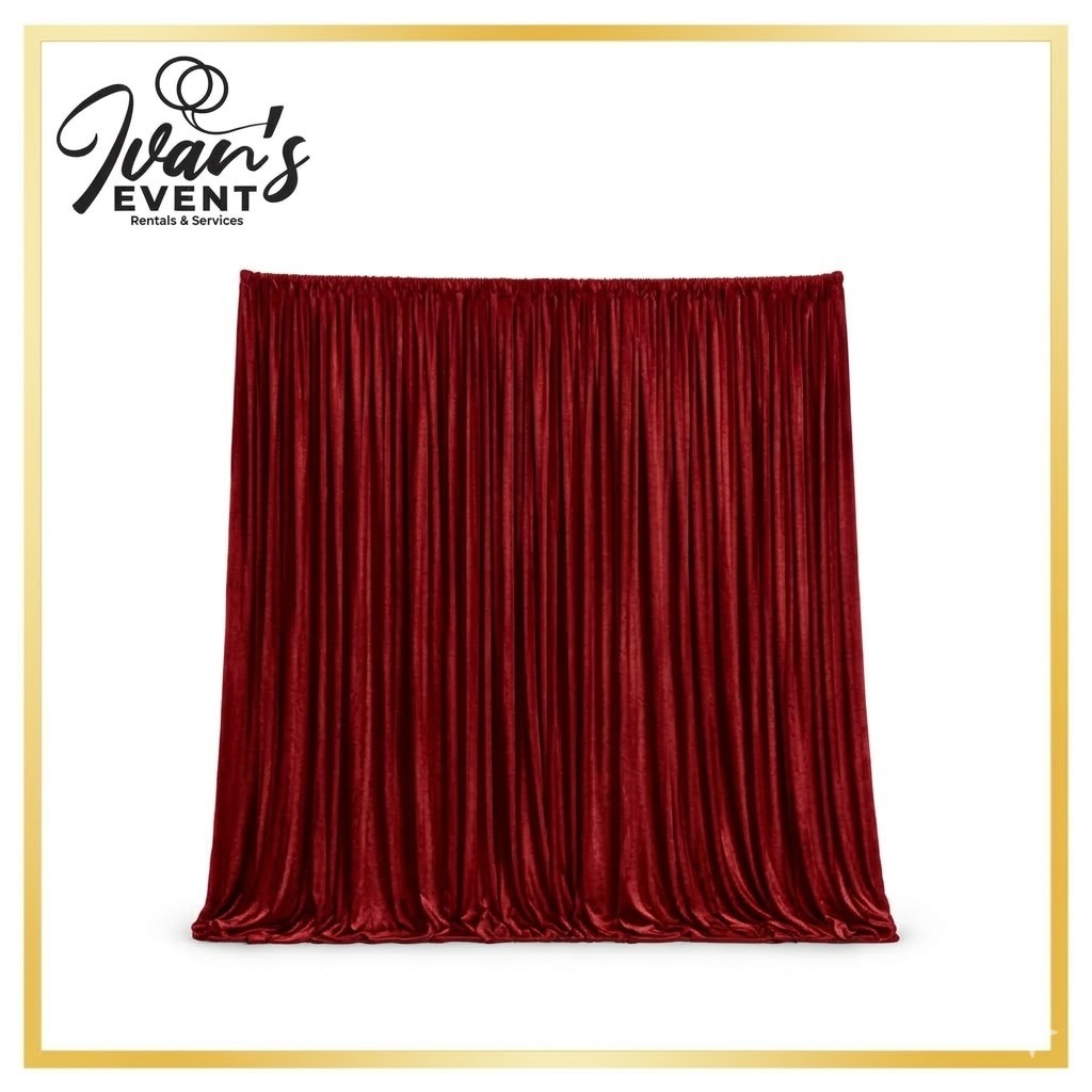 Red Velvet Pipe & Drape rental, Event draping services LA, Velvet backdrop rental Los Angeles, Luxury event decor LA, Pipe and drape rentals Southern California, Wedding draping Los Angeles, Corporate event decor rentals, Stage backdrop rental LA, Red velvet decor for events